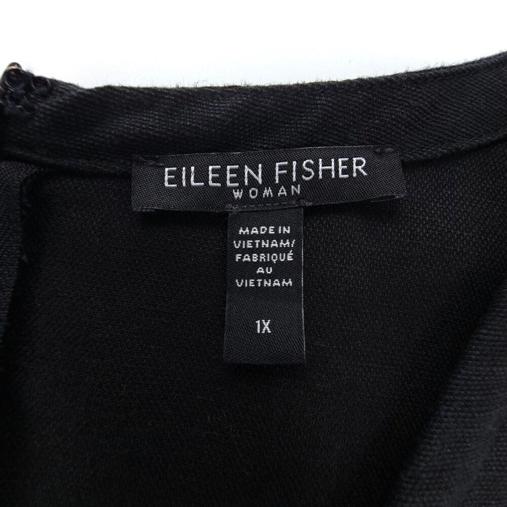 NEW Eileen Fisher Woman Tencel & Organic Linen Slub Jumpsuit Wide Leg Black 1X - Picture 2 of 11